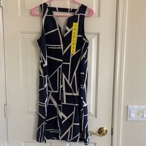 Banana Republic Geometric Patterned Navy and Off White Dress